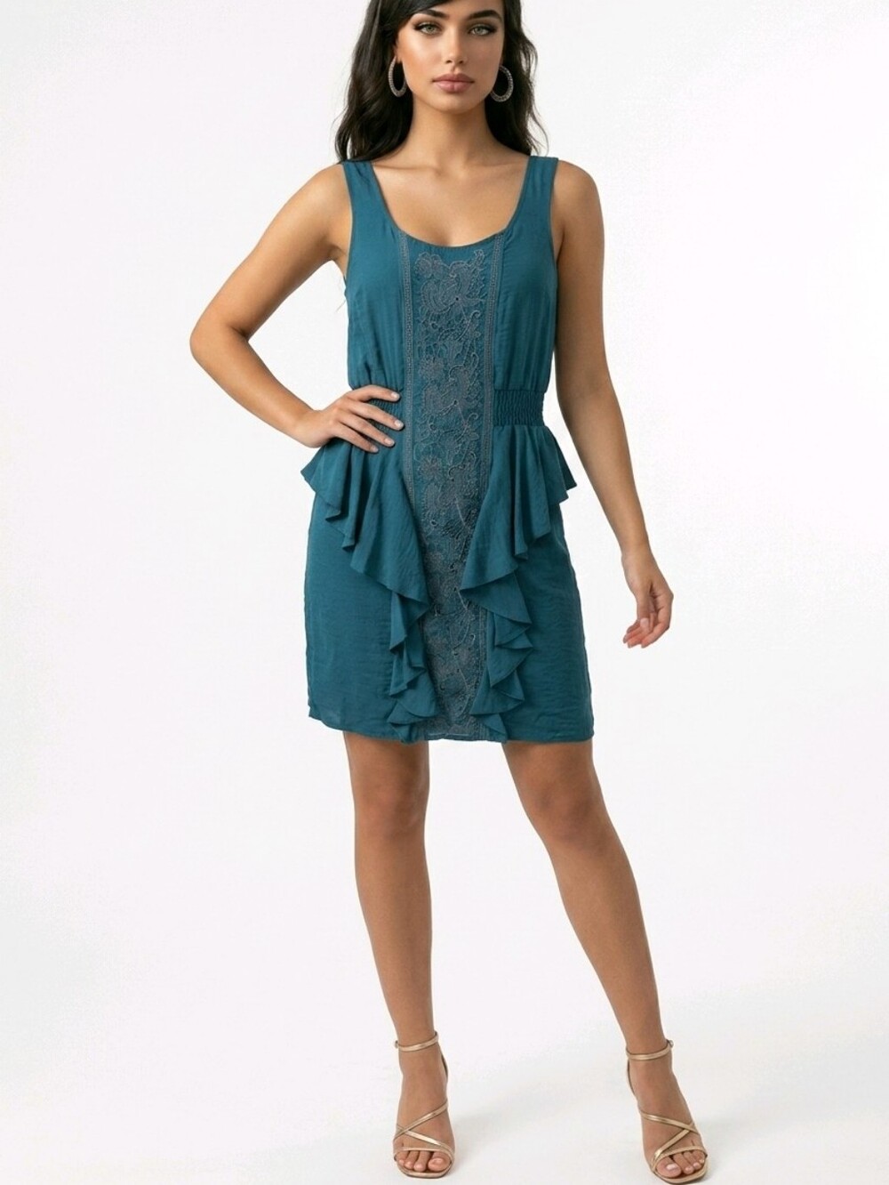 Teal Blue Lace Peplum Mini Dress S Whimsigoth Fairycore Coquette Cottage